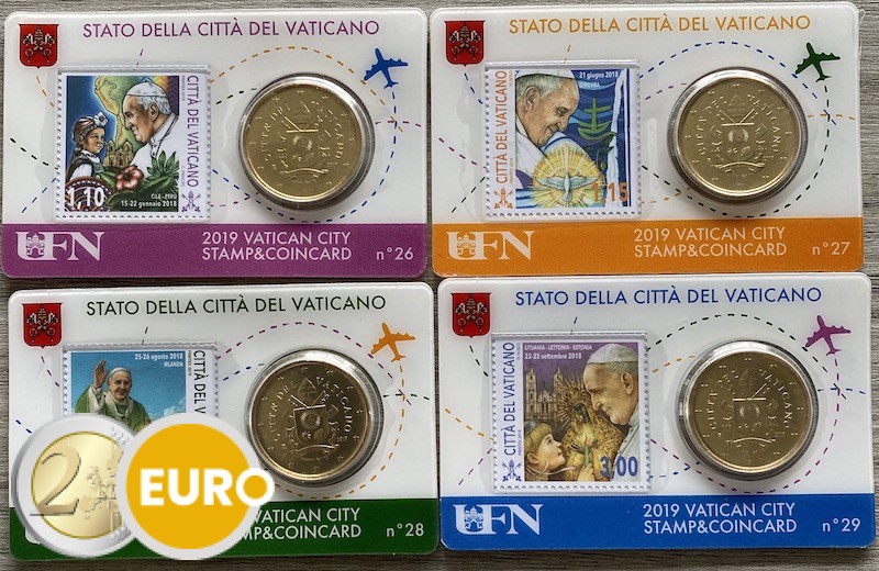 50 cent en postzegel coincard Vaticaan 2019 - nr 26 + 27 + 28 + 29