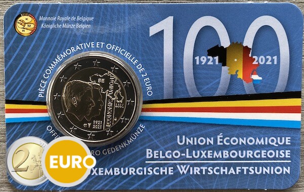 2 euro Belgie 2021 - 100 jaar BLEU BU FDC Coincard FR