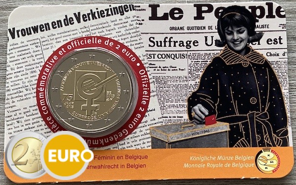 2 euro Belgium 2023 - 75 years women's suffrage BU FDC Coincard FR