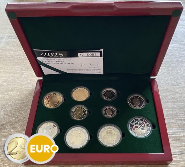 Série euro BE Proof Luxembourg 2025 + 2 x 2 euros Schuman accession au trône Henri poinçon D