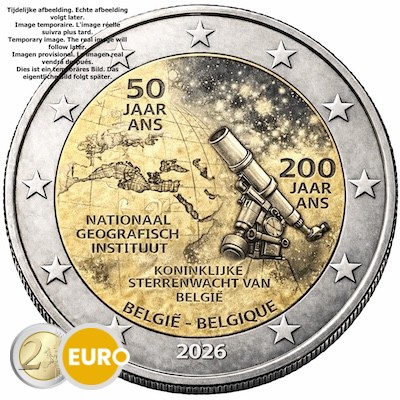 2 euro België 2026 - Nationaal Geografisch Instituut en Koninklijke Sterrenwacht Reverse Proof