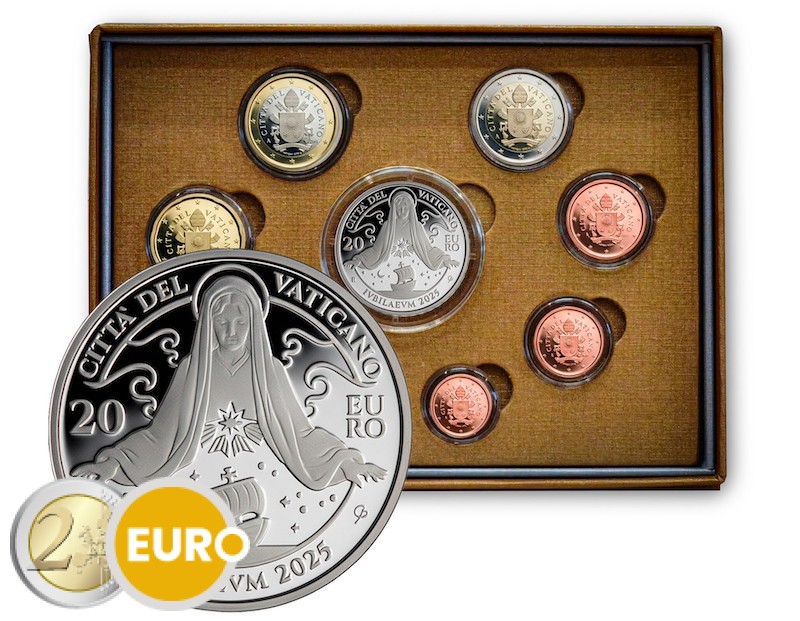 Euro set BE Proof Vaticaan 2025 + 20 euro zilver