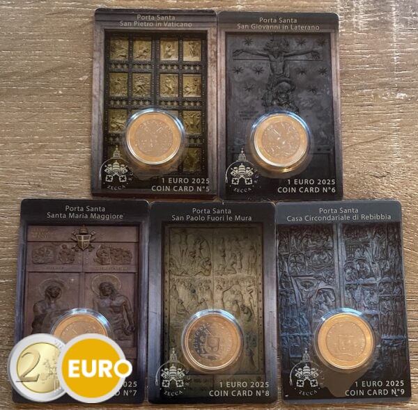 1 euro Vaticaan 2025 coincard nr 05 + 06 + 07 + 08 + 09 Heilige Deuren