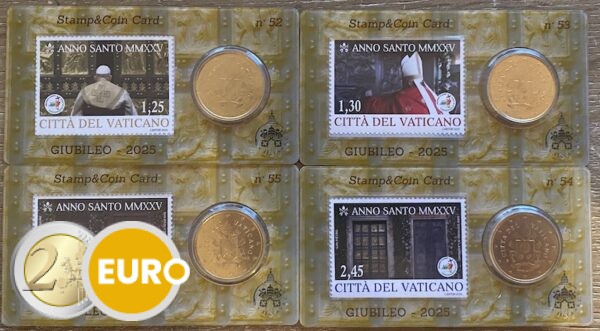 50 cent en postzegel coincard Vaticaan 2025 - nr 52 + 53 + 54 + 55 Heilig jaar